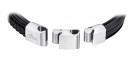 LS2051-2-3 LOTUS STYLE  SORT ARMBÅND I SKINN OG STÅL - LENGDE: 20,5 / 22 thumbnail