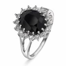 1215980 HVITT GULL ROSET RING MED SORT SAFIR  OG DIAMANTER CT WSi 0,0816 - B: 13,5 MM x H: 14,5 MM thumbnail