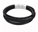 LS2051-2-3 LOTUS STYLE  SORT ARMBÅND I SKINN OG STÅL - LENGDE: 20,5 / 22 thumbnail