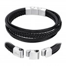 LS2051-2-3 LOTUS STYLE  SORT ARMBÅND I SKINN OG STÅL - LENGDE: 20,5 / 22 thumbnail