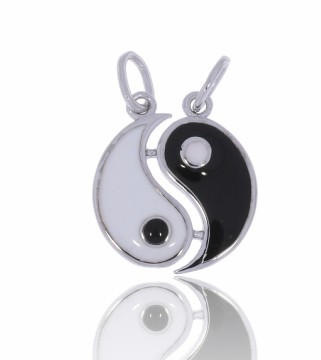 40-10875-615 YIN OG YANG ANHENG I SØLV OG EMLAJE - DIAMETER:16 MM