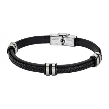 LS1829-2-1 LOTUS STYLE - SORT ARMBÅND I SKINN OG STÅL - LENGDE: 23 CM