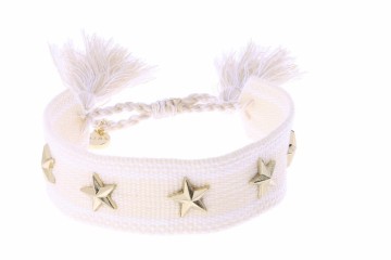 10009082 LIZAS TEKSTIL ARMBÅND - KREM MED STJERNER I GULLFARGE - BREDDE: 20 MM